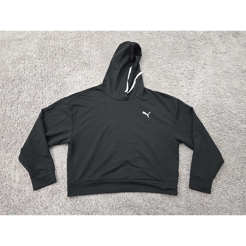 Puma Hoodie Womens M Black Pullover Sweatshirt Logo Boxy Oversized‎ Athleisure